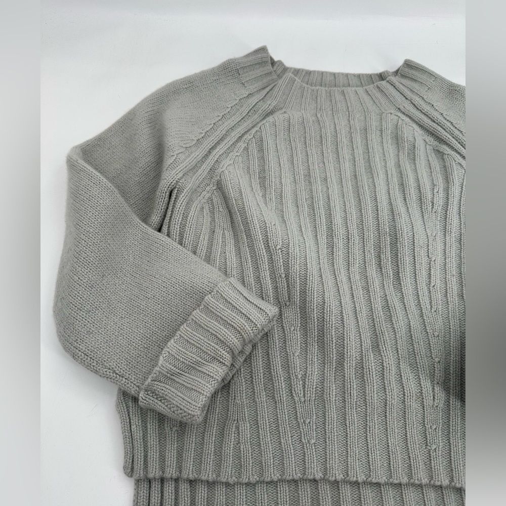 Vince Raglan Ribbed Wool And Cashmere Crew Grey Sweater - Picture 4 of 11